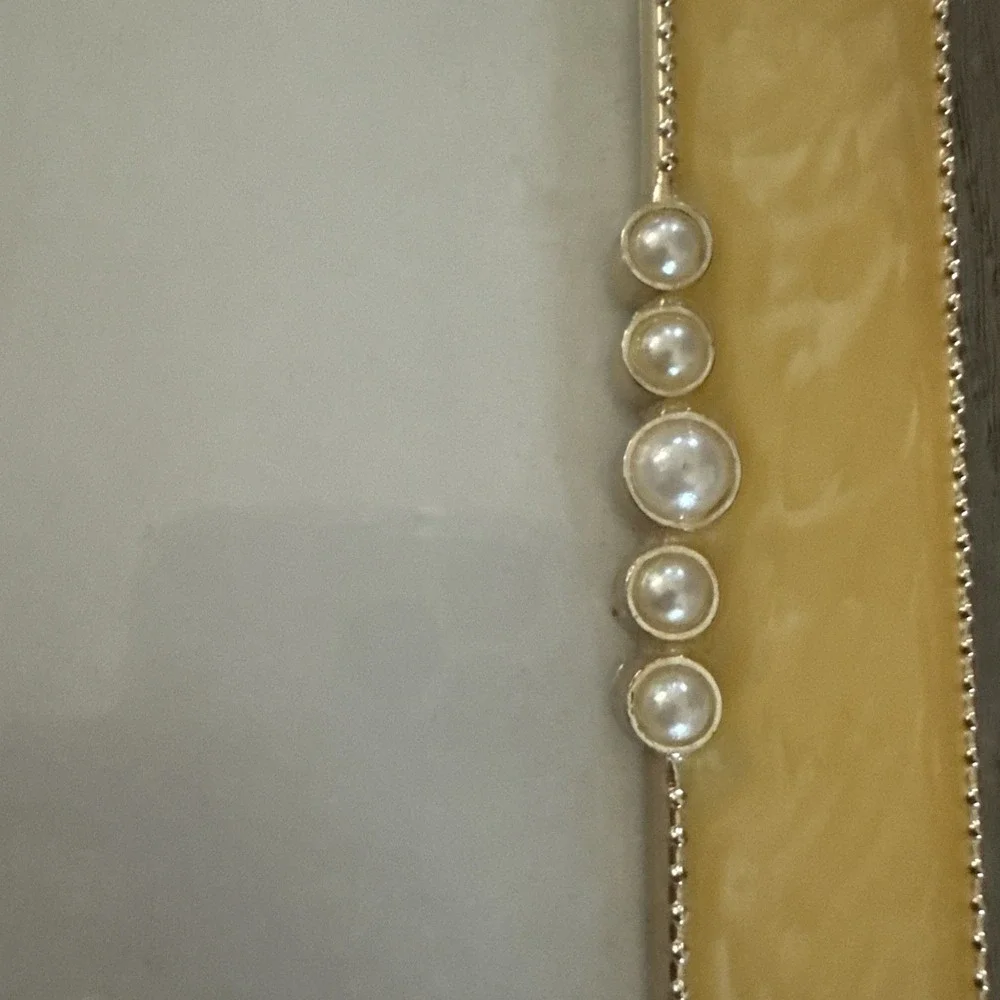 Yellow Marbled Enamel Art Deco Style‎ Frame with Pearl Accents 8 x 10 Photo